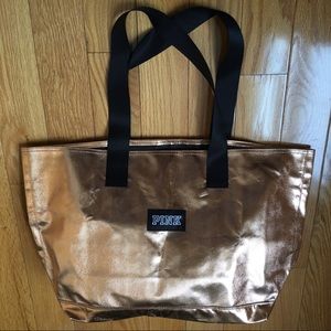 NWOT Pink Victoria secret metallic Logo bag
